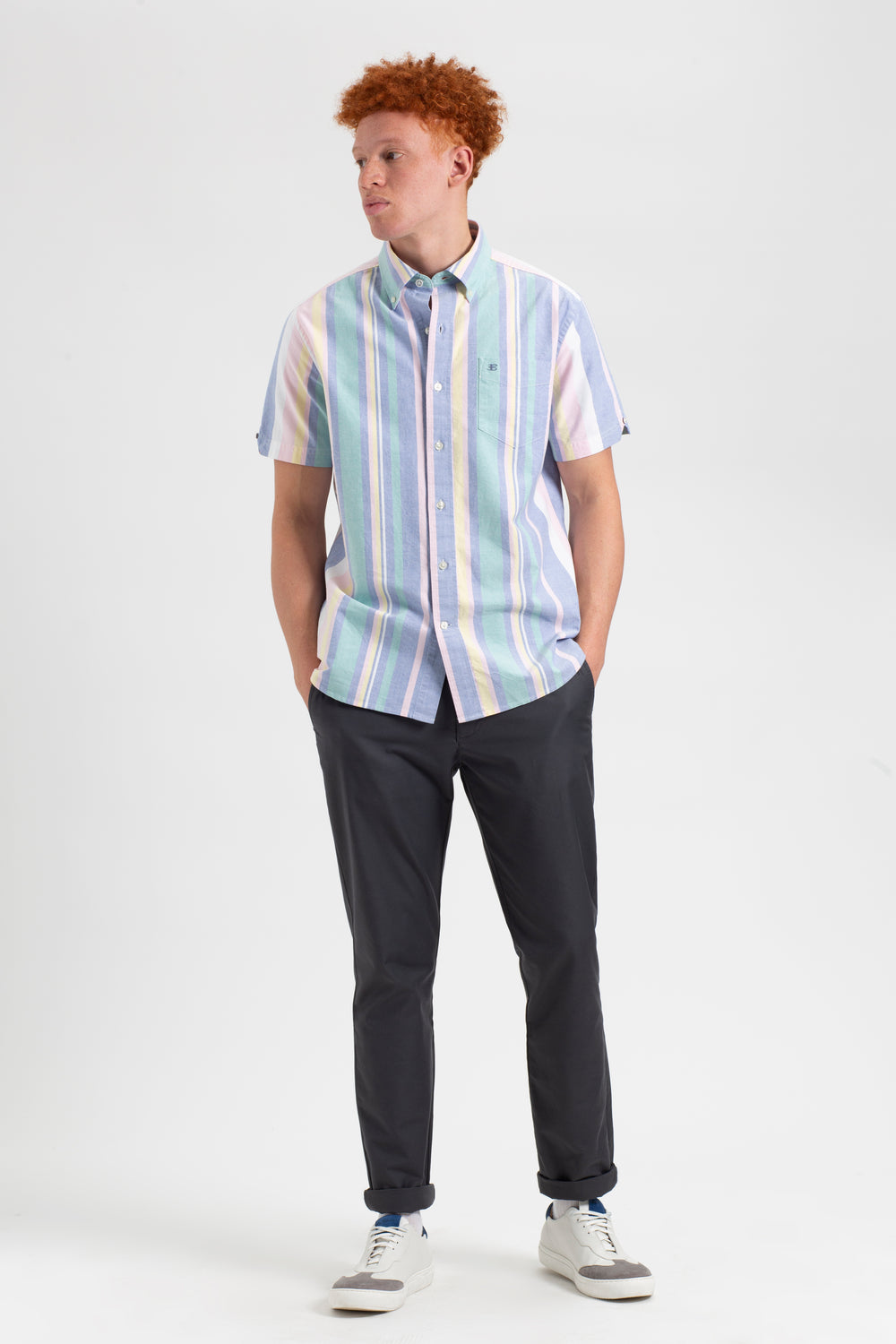 Chemises Ben Sherman Short Sleeve Brighton Oxford Organic Stripe Multicolore Stripes | ZWA-13587735